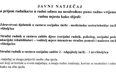 Javni natječaj za prijem radnika/ce